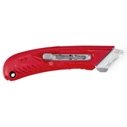 Czerwony bezpieczny nóż o ergonomicznym kształcie - dla osób leworęcznych