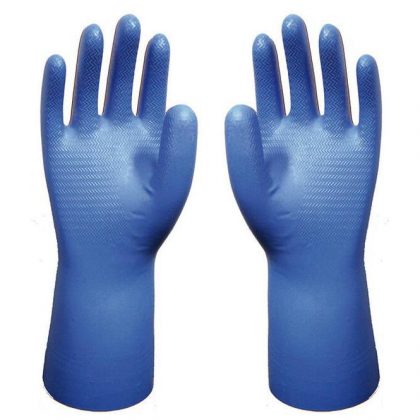 Niebieskie rękawice nitrylowe odporne chemicznie oraz bezpieczne dla żywności - EN 420: 2003 + A1: 2009 i EN 374-2: 2014 - Para - SHO707D