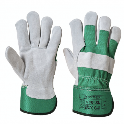 Zielone rękawice robocze z skóry A220 - EN420 EN388 ANSI Poziom ścieralności 4 - A220GNR