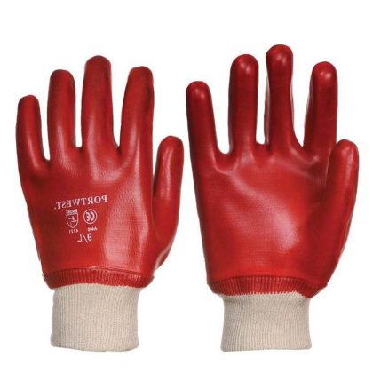 Rękawice z dzianiny PVC - Czerwone - Bawełna / PVC - EN420, EN388 (4121)
